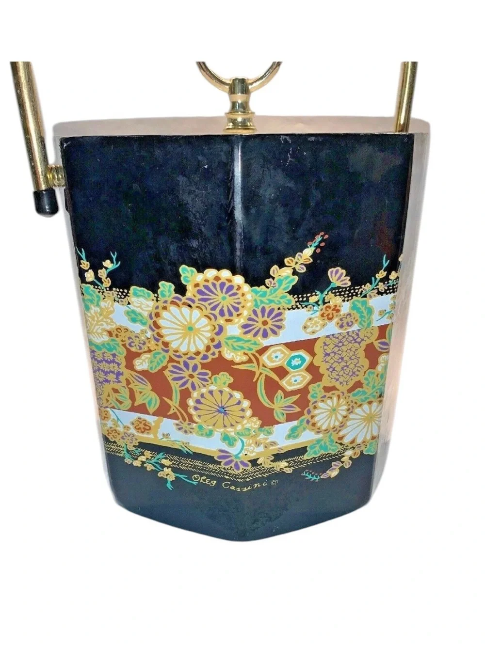 Vintage 1970s Oleg Cassini octagonal Chinoiserie Ice Bucket Shelton-Ware Towle